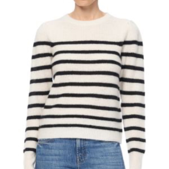 360 Cashmere Laurel Striped Cashmere Sweater, size L, Cream with Black Stripe - Picture 1 of 7